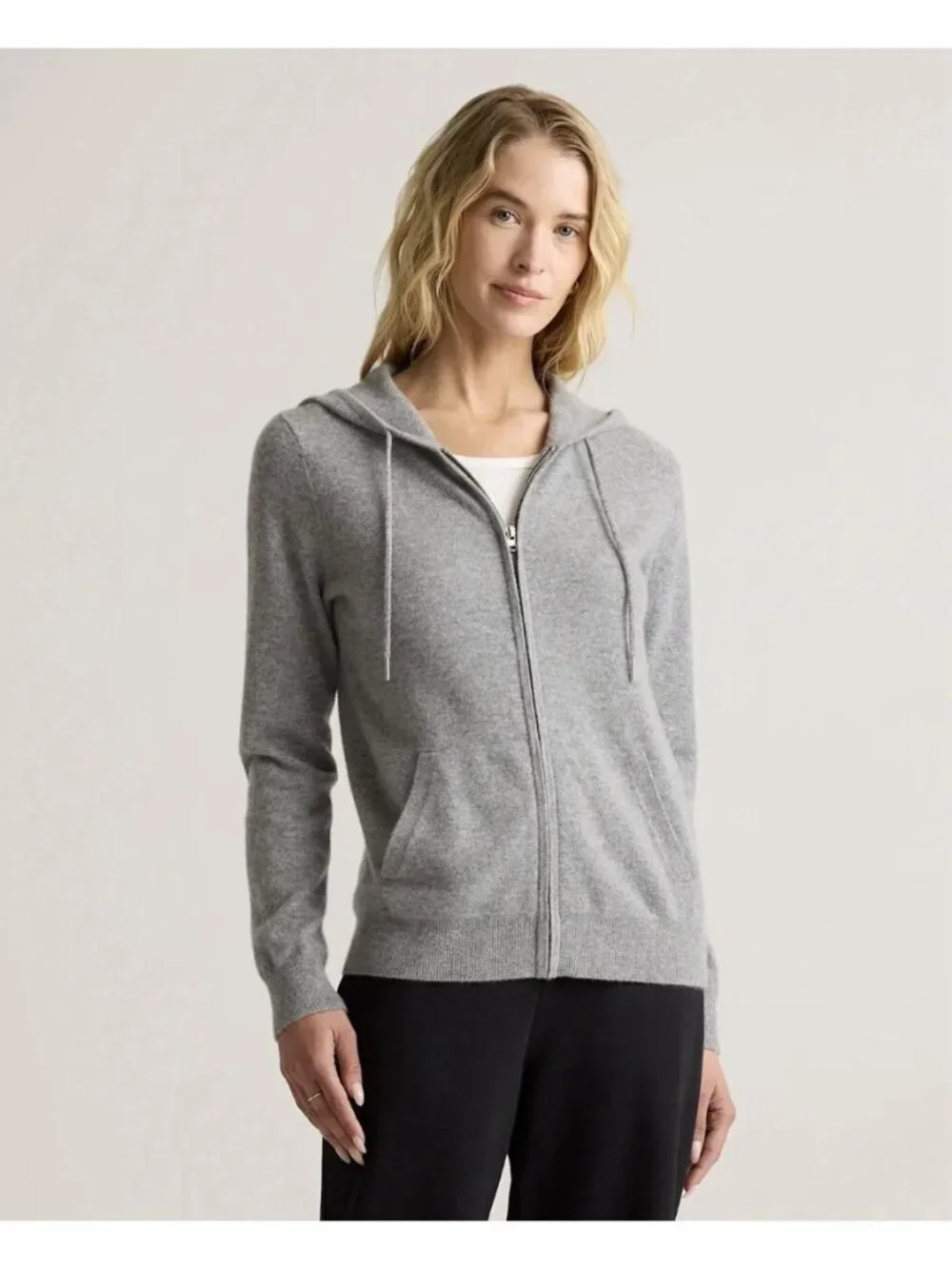 Quince Women’s Gray 100% Cashmere Full Zip Hoodie Sweater Size Small Pockets - Picture 1 of 8